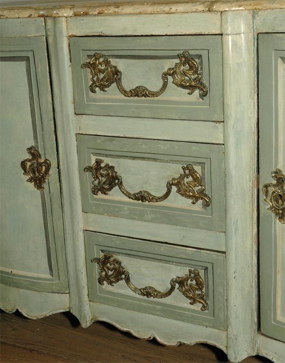 Mid-18th Century French Normandy Painted Buffet with Faux Marble Top 1