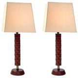 Pair of Tufted Leather Lamps