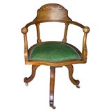 MAHOGANY GREEN LEATHER DESK CHAIR WITH SWIVEL SEAT