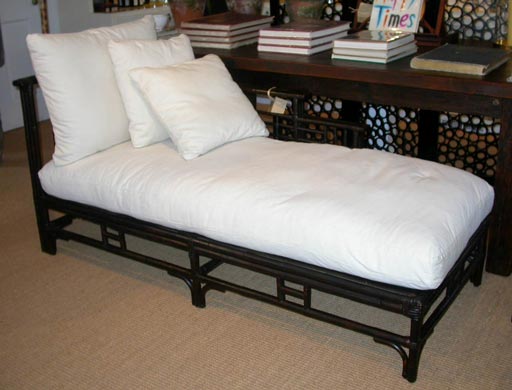 Rattan Shanghai Chaise Longue with Dark Tortoise Finish and Two Cushions