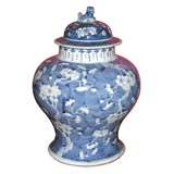 19th Century Blue & White Temple Jar w/Hawthorn Decoration