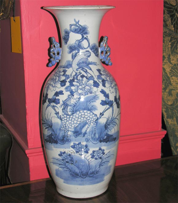 19th Century Blue & White Chinese Fish Tail Vase