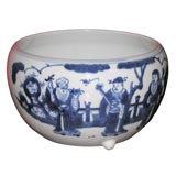 19th Century Blue & White Footed Cachepot w/Figures