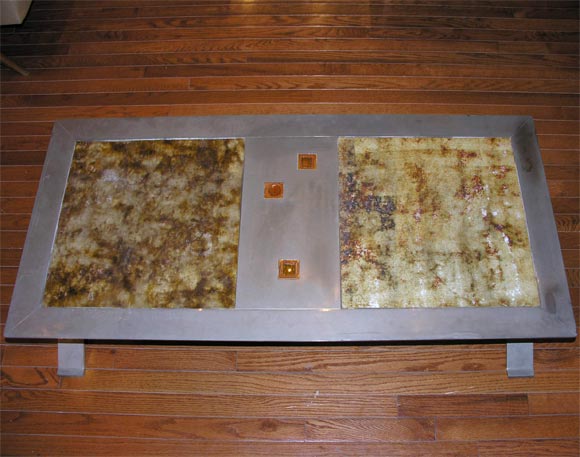 Mid-Century Modern Table basse à cadre en acier inoxydable avec insert en céramique en vente