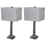 Pair of Glass Ball Lamps With Shades