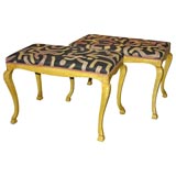 Pair of 18th Century Italian Benches with African Kuba Cloth