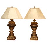 Pair of Italian Gilt Wood Pole Finial Lamps