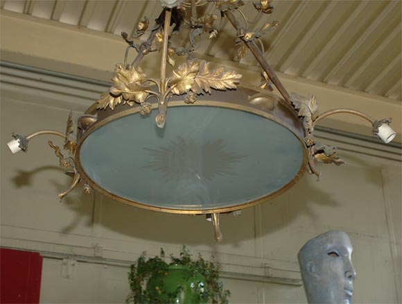 Wrought Iron Bronze  Gilded Chandelier For Sale