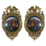 Pair of Giltwood Eagle Convex Mirrors