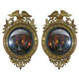 Pair of Giltwood Eagle Convex Mirrors