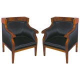 Antique Pair of Continental Neo Classic Walnut Tub Chairs