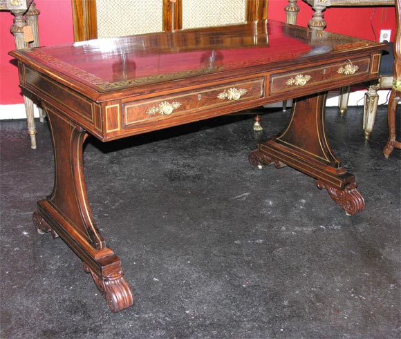 Regency Brass Inlaid Rosewood Library Table