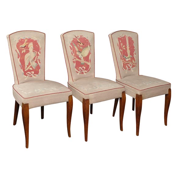 A Set of Six French Art Deco Dining Chairs by Baptistin Spade For Sale