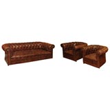 Chesterfield Leather Sofa and Club Chairs