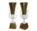 Pair of Tommi Parzinger Brass Torchiere Lamps