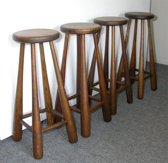 Fun and unusual vintage baseball bat bar stools. Made from vintage baseball bats recently. Priced each, $1250.00.