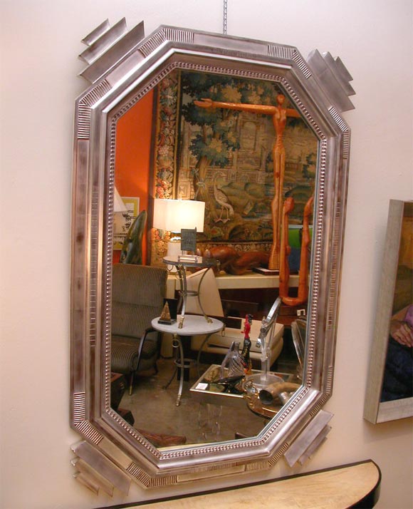 Art Deco white gold leafed mirror