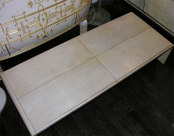 French Parchment Covered Waterfall Style Low  Table