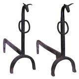 Pair of Horned Animal Form Iron Andirons