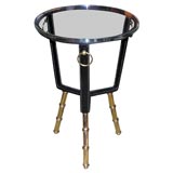 Glass Top Leather Occasional Table by Jacques Adnet