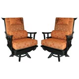 Pair Black Rattan Armchairs