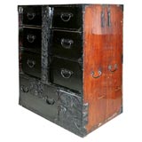 Antique Black Lacquer/Red Stained Isho Tansu
