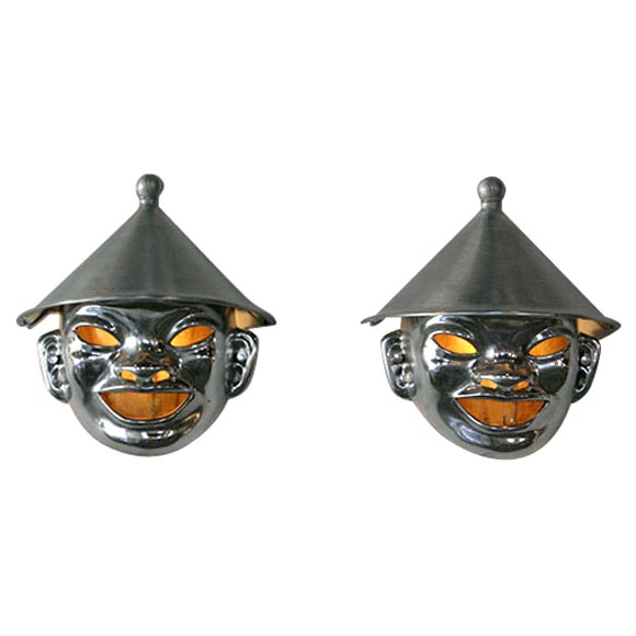 Pair Aluminum Face Sconces 1930s