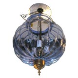 blue glass pumpkin bell lantern with brass knob