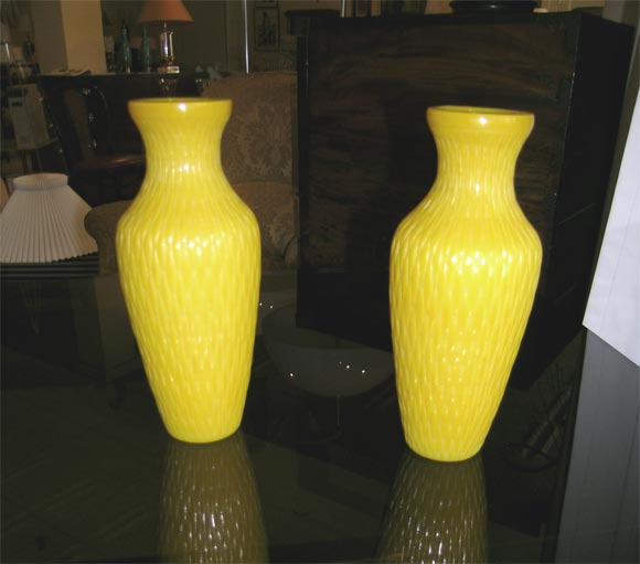Pair of unusual Imperial yellow Peking Vases