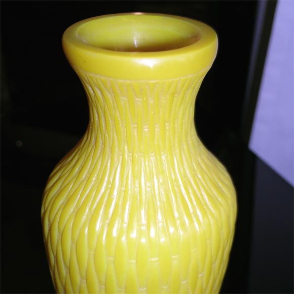 20th Century Pair of Imperial yellow Peking glass vases