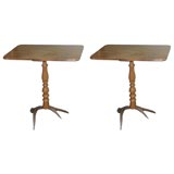 Pair of Antique Swedish Oak Tables with Antler Feet