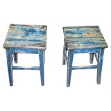Pair of Blue Painted Stools