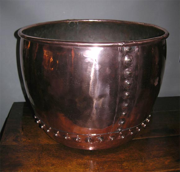 18th c. English Hand Rivetted Copper Cauldron