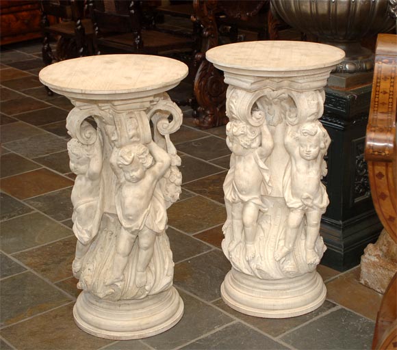 Pair of Italian baroque carved white pedestals