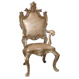 Antique Portuguese rococo silver-gilt armchair