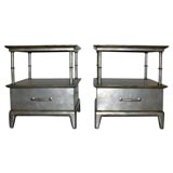 ELEGANT PAIR OF SILVER LEAFED END TABLES WITH CARVED BAMBOO.
