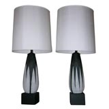 PAIR OF ELEGANT CERAMIC LAMPS WITH A FERN DESIGN