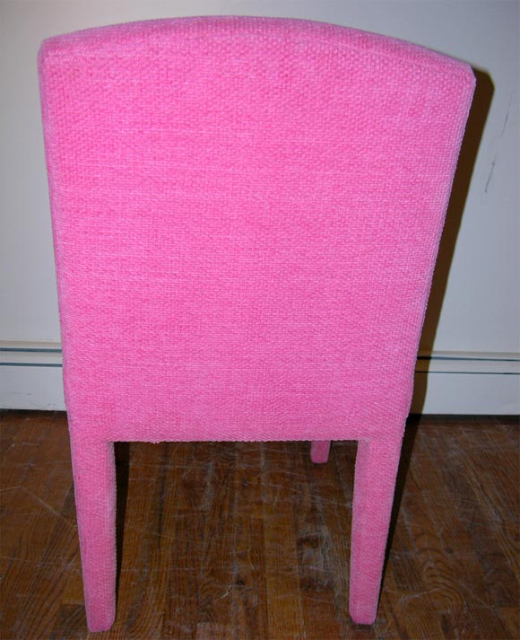 American SIX DINING CHAIRS FULLY UPHOLSTERED IN HOT PINK CHENILLE FABRIC.