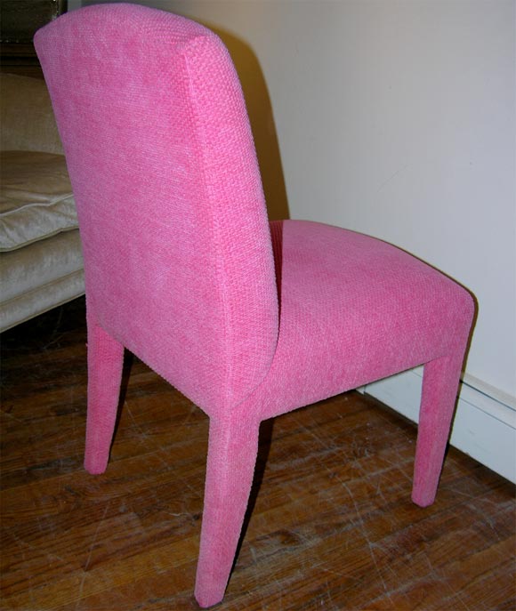 20th Century SIX DINING CHAIRS FULLY UPHOLSTERED IN HOT PINK CHENILLE FABRIC.