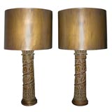 SPECTACULAR PAIR OF COLUMN LAMPS BY JAMES MONT.