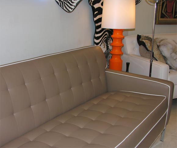 Hand-Crafted Sofa by Area ID, Midcentury Design, Made In USA, Ultra Leather, Faux Leather For Sale