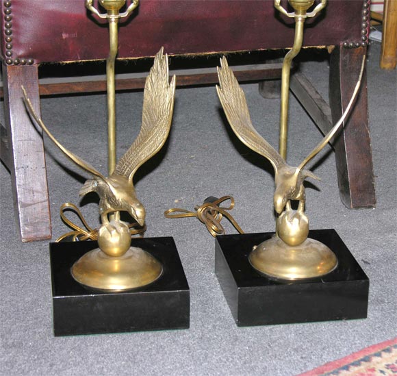 pair of eagle table lamps in bronze