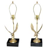 Retro pair of eagle table lamps in bronze