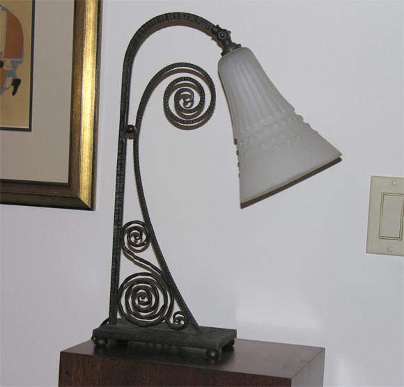 1920's Iron Art Glass Table Lamp