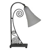 Antique 1920
s Iron Art Glass Table Lamp