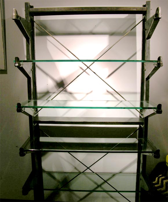 Polished Steel Industrial shelving unit w/glass shelving 3