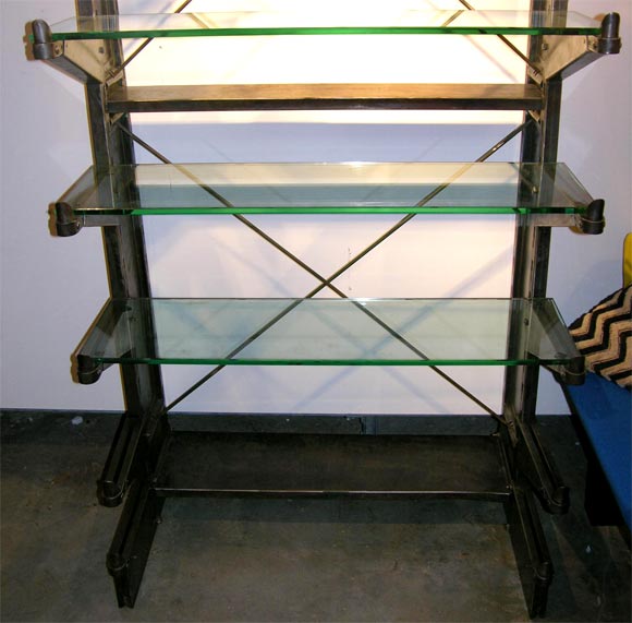 Polished Steel Industrial shelving unit w/glass shelving 4