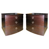 Pair bowfront dark mahogany bedside tables
