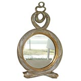 Silver Gilt Serpentine Fish Mirror, Beveled with Gold Trim