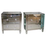 Pair of Venetian Style Mirrored Nite Stands with Pull-out Shelf